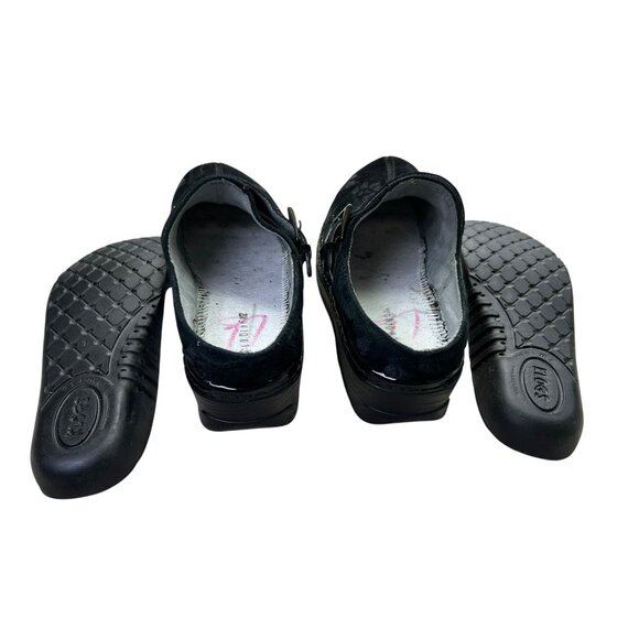 KLOGS Black Floral Leather Clogs Women's 7.5 Slip On Buckle Suede Arch Support - Picture 11 of 16